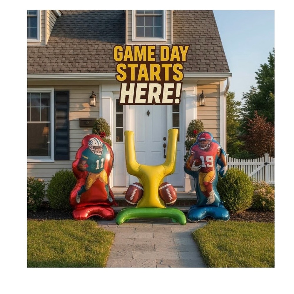 2 Football Party Balloon Sets 5ft Tall Goal Post & 2 Players Game Day Decor NEW